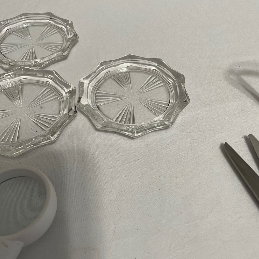 Vintage Glass Coasters with Silver Plated Caddy - Leonard Silver Plated